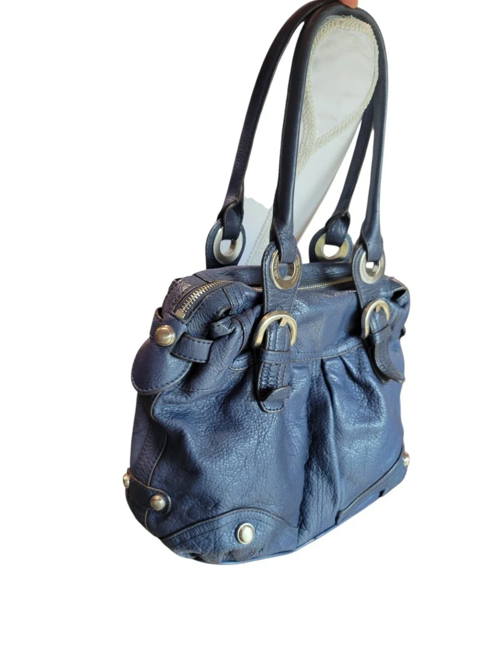 B. Makowsky Blue Genuine Leather Slouchy Hobo Satchel Shoulder Bag